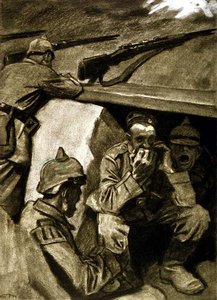 A Mouth Organ in the Trenches, illustration from a German magazine, 