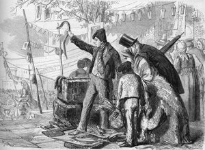 Neapolitan Trade: The eel market in Naples in 1864. From a sketch by Eduardo Dalbono.