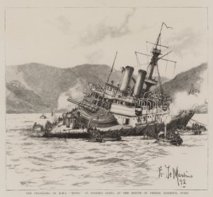 The Stranding of HMS Howe on Pereiro Reefs at the Mouth of Ferrol Harbour, Spain by Eduardo de Martino