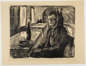 Self-Portrait with Wine Bottle by Edvard Munch