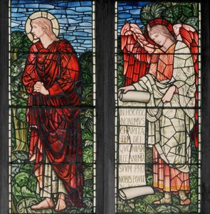 St Mary The Virgin, St John & Angel with Scroll, 1895 by Edward Coley and Dearle Burne Jones