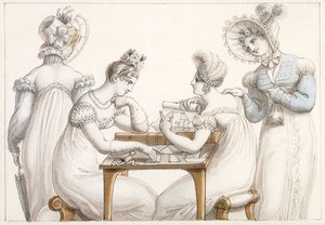 Ladies Cutting Out Silhouettes: and Ladies Conversing in an Interior by Edward Francis Burney