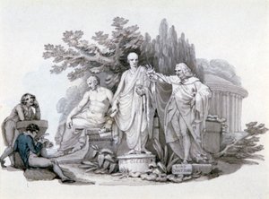 Two Youths Contemplating Statues of Demosthenes, Cicero and Pitt by Edward Francis Burney