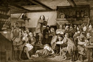 George Fox preaching in a tavern, c.1650 by Edward Henry Wehnert