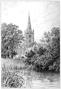 Stratford Church as Seen from the River, Stratford-upon-Avon, Warwickshire, 1885 by Edward Hull