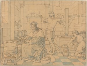 Saint Wenzel Cooking Hosts as Two Youths Press Wine