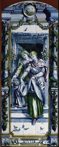 Winter, from a series of tile panels, designed by Sir Edward Poynter and made by Minton, Campbell and Company, for the Dutch Kitchen, 1867-8