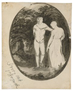 A Couple in a Wooded Landscape set in an oval (verso), c. 1838-1848 by Edward Lear