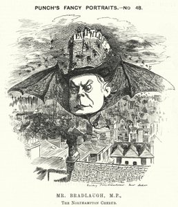 Punch cartoon: Charles Bradlaugh, English Liberal politician and atheist by Edward Linley (after) Sambourne