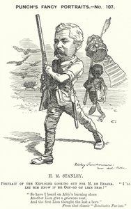Punch cartoon: Henry Morton Stanley, Welsh journalist and explorer by Edward Linley (after) Sambourne