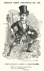 Punch cartoon: James Ross Farquharson, Scottish soldier by Edward Linley (after) Sambourne