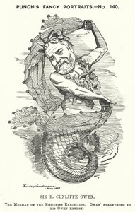 Punch cartoon: Philip Cunliffe-Owen, British exhibition organiser and Director of the South Kensington Museum, London by Edward Linley (after) Sambourne