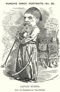 Punch Cartoon: Richard Burton, English Explorer, Geographer and Diplomat by Edward Linley (after) Sambourne