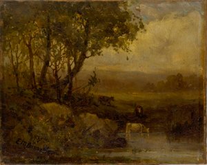 Untitled (landscape, riverbank, three cows)