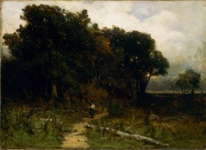 Untitled (landscape, woodcutter on path)
