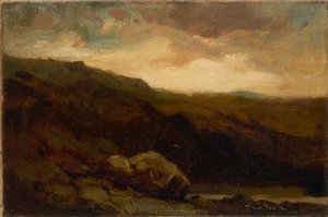 Untitled (mountainous landscape with rock and stream in foreground) by Edward Mitchell Bannister