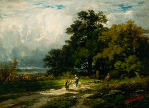 Untitled man on horse with woman and dog by Edward Mitchell Bannister