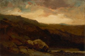 Untitled Mountainous Landscape with Rock and Stream in Foreground by Edward Mitchell Bannister