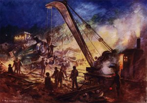 Crane Removing Wreckage from the Scene of a Railway Accident