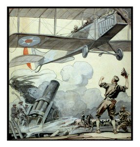 Airplane, artillery gun, and soldiers by Edward Penfield by Edward Penfield