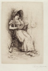 Untitled (Young Girl With Hat, In Chair, Reading) by Edward Percy Moran