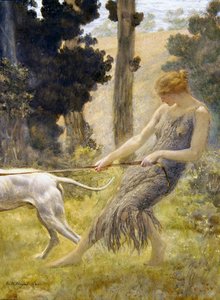 Woman Walking her Dog by Edward Robert Hughes