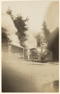 As the Lurid Flames Rose Higher, They Painted Crimson the Sea Lapping at the Foot of a Spectral Forest by Edward S. Curtis