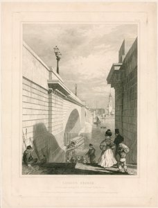 New London Bridge from the upper landing of the steps near Tooley Street by Edward William Cooke