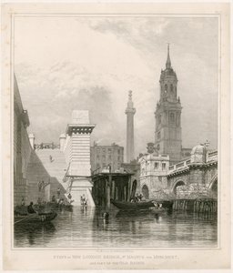 Steps of New London Bridge, St Magnus, the Monument and Part of the Old Bridge by Edward William Cooke