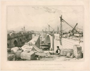 The Old and New London Bridges, 1830