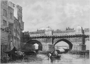 The Southwark End of Old London Bridge, 1831 by Edward William Cooke
