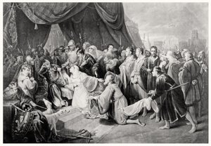 The Surrender of Calais, 4th August 1347 (engraved by John Young) by Edward after Bird