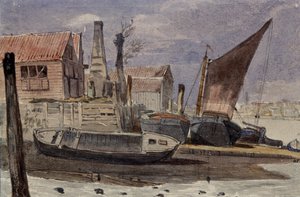 Battersea, the River Bank with Boats by Edward attr. to Bragg