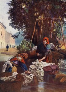 Corsica: Woman washing linen by Edwin Arthur Norbury