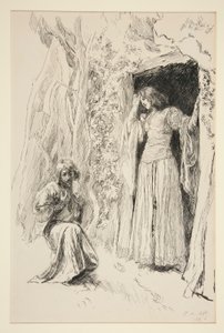 Ferdinand Meets Miranda, illustration for Act III, Scene i, The Tempest by Edwin Austin Abbey