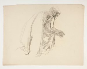 Figure Study for Sir Lancelot and Sir Bors Outfit Galahad with His Spurs, from The Quest of the Holy Grail (second of a series of fifteen paintings for the Boston Public Library, completed in 1901)