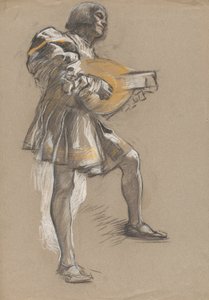 Figure with Mandolin in Mediaeval Costume by Edwin Austin Abbey