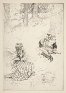 Jester and Woman, Sketch for The Daffodil Song by Edwin Austin Abbey