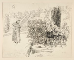 Malvolio finds the letter, illustration for Act II, Scene v, Twelfth Night by Edwin Austin Abbey