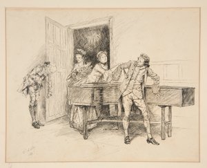 Nan and Piano, illustration for Oliver Goldsmith by Edwin Austin Abbey