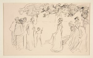 People in Medieval Dress, Outside - Unidentified Illustration