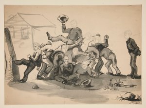 Pile of men: caricature by Edwin Austin Abbey