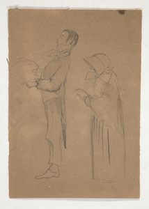 Profile Studies of Man and Old Woman (recto); Three Sketches of Heads and Unidentified Sketch (verso) by Edwin Austin Abbey