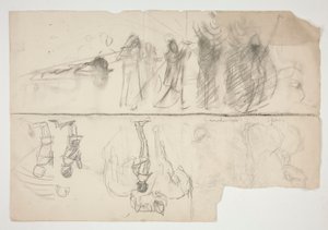 Sheet of Sketches for The Quest of the Holy Grail Mural Series at Boston Public Library (recto); Unidentified Sketch (verso) by Edwin Austin Abbey