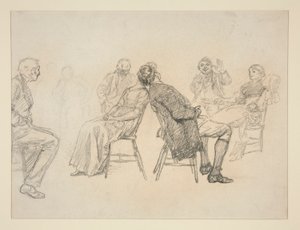 Sketch of a Couple Playing a Game, Surrounded by Onlookers, in an Interior by Edwin Austin Abbey
