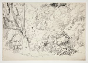 Sketch of a Landscape with Tree, Fence and Female Figure by Edwin Austin Abbey