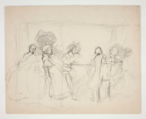 Sketch of Figures Around a Table - Unidentified Illustration for a Play?