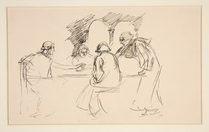 Sketch of Four Men in Medieval Dress at a Table - Unidentified Illustration by Edwin Austin Abbey