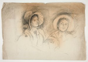 Sketch of Two Young Women in Bonnets (unidentified sitters) by Edwin Austin Abbey