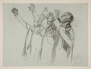 Study for The Arthurian Round Table and the Fable of the Seat Perilous, from The Quest of the Holy Grail (third of a series of fifteen paintings for the Boston Public Library, completed in 1901) by Edwin Austin Abbey